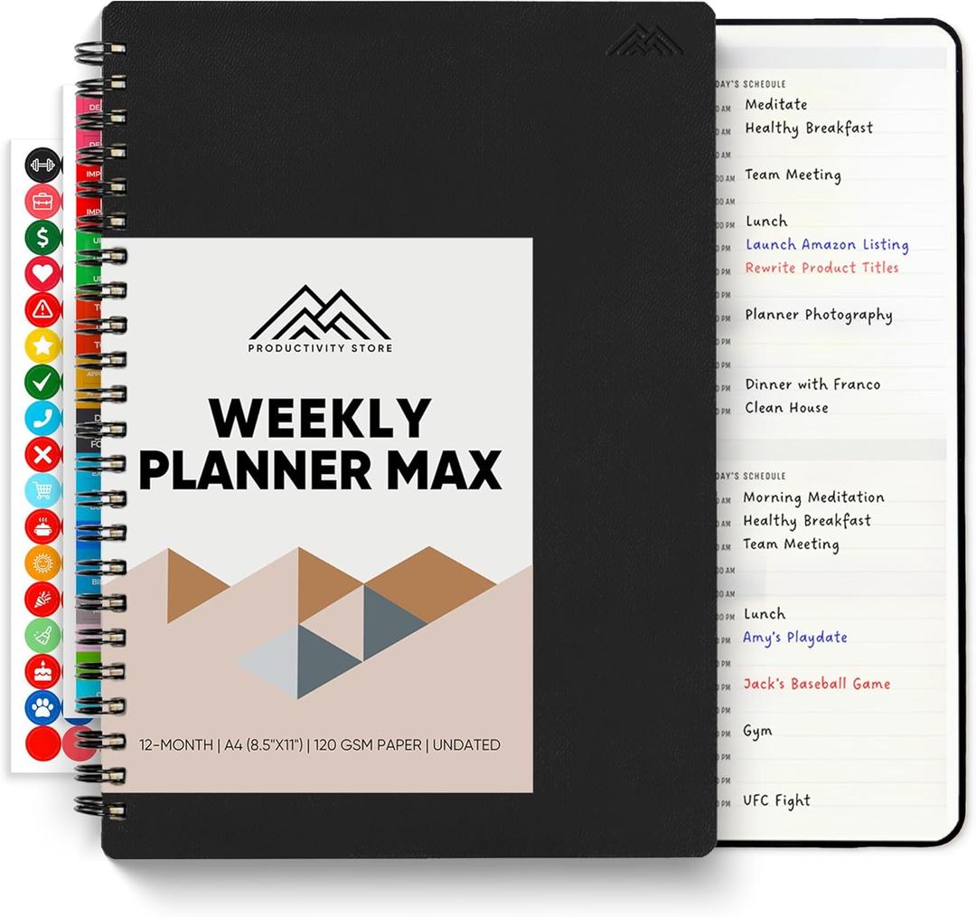 2026 Planner. 8.5" x 11" Spiral-Bound Weekly, Monthly and Daily Planner - Organize All 52 Weeks - Increase Productivity and Get Organized - Productivity Store (Black)