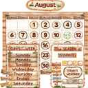 Fancy Land Rustic Classroom Calendar Bulletin Board Set Wood Grain Design Classroom Bulletin Board Decoration 97 Pcs, 23 x 17 inches