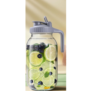 64OZ Glass Pitchers with Lid, Wide Mouth Water Jugs, Leak-Proof Airtight Mason Jars for Cold Brew Coffee, Iced tea, Milk, Food Storage, Sun Tea   (Gray)