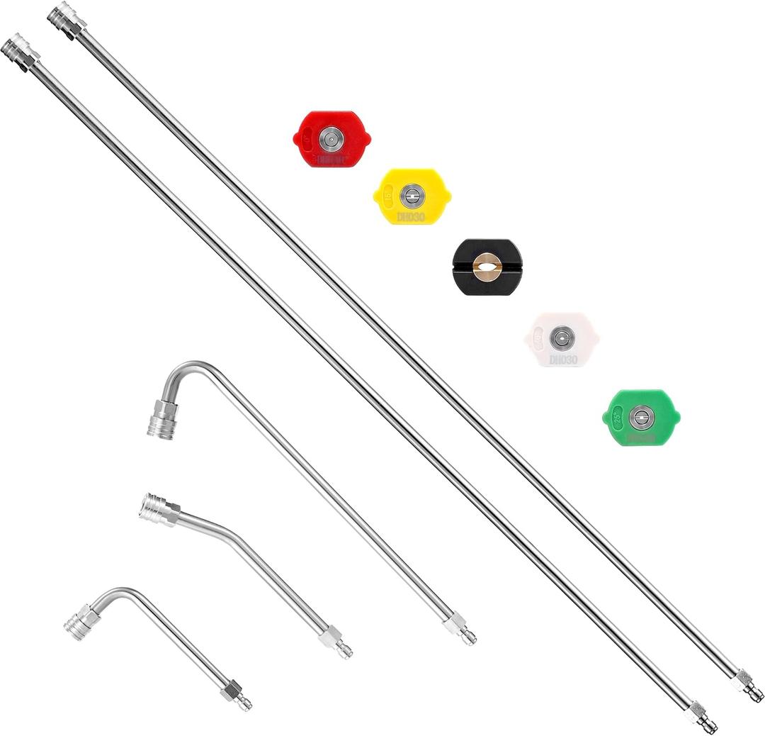 M MINGLE Pressure Washer Extension Wand - 120" Upgrade Power Washer Lance - Pressure Washer Accessories with 5 Nozzle Tips - 30/90/120 Curved Rod, 1/4" Quick Connect (120 Inch)