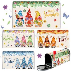 4 Pcs Mailbox Covers Magnetic Standard Size 18 x 21 Inch Hello Spring Summer Autumn Winter Magnetic Mailbox Covers Wraps for Garden Yard Home Outdoor Decor(Gnome Style)