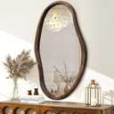 JJUUYOU Asymmetrical Mirrors Irregular Bathroom Wall Mirror 30"x18" Large Wooden Frame Modern Decorative Mirror for Makeup Bathroom Living Room Brown