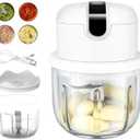 Electric Mini Food Chopper, USB Rechargeable, Wireless Garlic Mincer with Glass Bowl, White