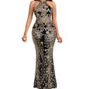 Cololura Women Sexy Elegant Sequin Tassel Off Shoulder Halter Bodycon Party Evening Gown Maxi Dress, L