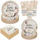 140PCS Birthday Party Paper Plates Napkins Paper Cups Dessert Plates Kids Boys Birthday Decorations Set for 20 Guests