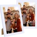 2 Packs 4x6 Picture Frame White, Engineered Wood 4 x 6 Photo Frame, 4 by 6 Photo Poster Frame for Wall Hanging and Tabletop Set of 2, White