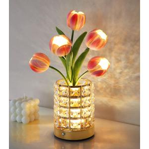 Handmade Flower Lamp,Rechargeable Cordless Touch Table Lamp,3-Colour Infinitely Dimming Small Night Light,Festival Restaurant Bedroom Bar Coffee Shop Birthday Gifts for Women Mom, Tulip Flower