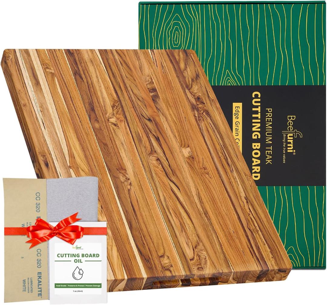 BEEFURNI Teak Wood Cutting Board with Hand Grip (L, 22x16x1.25") Large Wooden Cutting Boards for Kitchen, Reversible Butcher Block, Charcuterie Boards, Mother's Day Gifts, (22"L x 16"W)