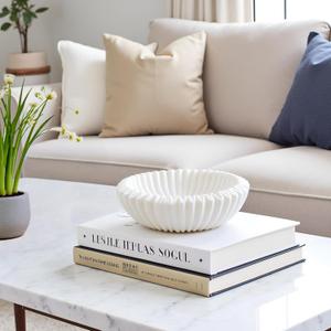 Braxio Decorative Bowl Modern Home Decor  Resin Ruffle Bowl Decorative Catchall for Entryway Dining Table Living Room Centerpiece Key Holder Fruit Bowl 9 x 9 x 2.6 Inch Art Deco Style