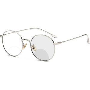 Fashion Round Bifocal Reading Glasses Men Sun Photochromic Metal Frame Transition Presbyopia Female