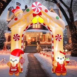 10FT Christmas Inflatables Outdoor Decorations, Inflatable Gingerbread Man Christmas Arch with LED, Blow up Xmas Decorations for Holiday Porch Patio Yard Party Garden Decor