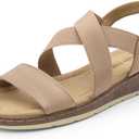 DREAM PAIRS Women's Summer Dressy Low Wedge Heels Comfortable Slip on Casual Flat Sandals for Walking Vacation (9, Nude)
