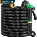 Garden Hose 100 ft, 2026 New No Kink Expandable Water Hose 100ft, 10 Function Nozzle, Leak-proof Solid Metal Fittings, 3750D Outer Fabric, Durable Collapsible Latex Core, Ultra Lightweight & Flexible