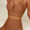Herseas 2 Piece Bikini Set U-Wire Cutout Popular Swimsuit High Waisted Textured 2026 Summer Beach Swim Bathing Suits (Brown, M)