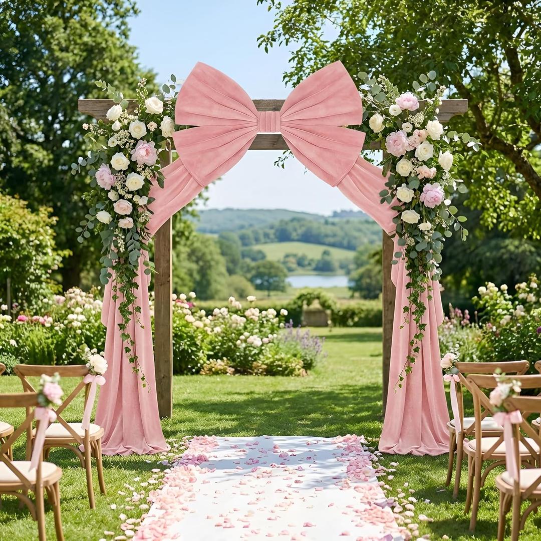 Giant Bow Decorations 40 x 80 Inch Big Bows with Long Streamers Extra Large Tie Velvet Decoration for Backdrop Door Wall Wedding Birthday Baby Shower Valentines Day Coquette Party(Rose Gold)
