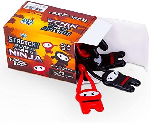 PICK A TOY Ninja Toys for Boys & Girls Party Favors Supplies Stretchy Flying Ninjas 24-Pieces, Slingshot Toys Mini Toy Karate Birthday Goodie Bags Stuffer and Ninja Party Favors Easter Egg Fillers