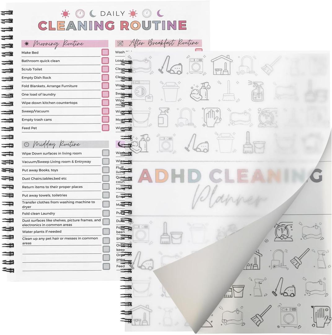 ADHD Cleaning Planner, Cleaning Plan Schedule and Checklist for Adults and Teens, Adhd Cleaning and Organizing Planner, Daily Weekly Monthly Checklist for Home, Reusable DIY Household Cleaning Planner