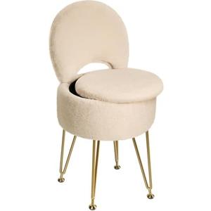 GREENSTELL Small Vanity Stool Chair with Storage and Folding Back, 13" x 13" x 17.7" Faux Fur Soft Ottoman for Teenager, 4 Metal Legs with Anti-Slip Feet, Furry Padded Seat for Makeup, Bedroom, Camel Missing Legs