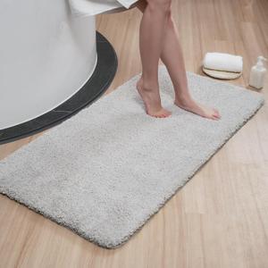 Luxury Quick Dry Non-Slip Bathroom Rugs24'' x 47'' Light Grey Highly Absorbent Washable and Ultra Soft, Extra Thick Fluffy Bath Mats for Shower/Kitchen/Bathtub Floor