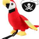D-Fokes 2PCS Pirate Costume Accessories, Red Stuffed Shoulder Parrot & Black Skull Print Eye Patch for Kids and Adults, Halloween Pirate Outfit Cosplay Party Props Dress-Up