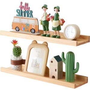 Wood Floating Shelves Set of 2 Pine Wood Wall Shelf 24 inches, Floating Shelf for Wall Mounted - Upgrade Width 5.85", Floating Display Shelves for Living Room Bedroom Kitchen Bathroom, Natural