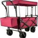VEVOR Collapsible Wagon with Removable Canopy, 220lbs Heavy Duty Foldable Beach Wagon with Big Wheels, Folding Outdoor Utility Wagon Garden Cart with Adjustable Push Pulling Handles