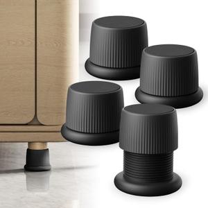 Adjustable Furniture Bed Risers, 1.6-2.6 inch Black, Durable Plastic Anti Slip Couch Risers 2 inch ABS Adjustable Headboard Stopper (Black - 4 pcs)