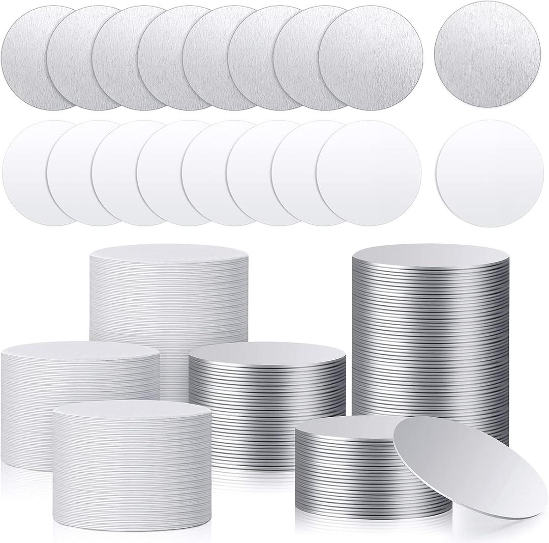 50 Set Sublimation Blank Aluminum Stickers Set 1 Inch Round Blank Bezel Pendant Tray Aluminum Sheet, Includes Sublimation Blank Discs and Double Side Tapes for Personalized Photo Jewelry Making DIY
