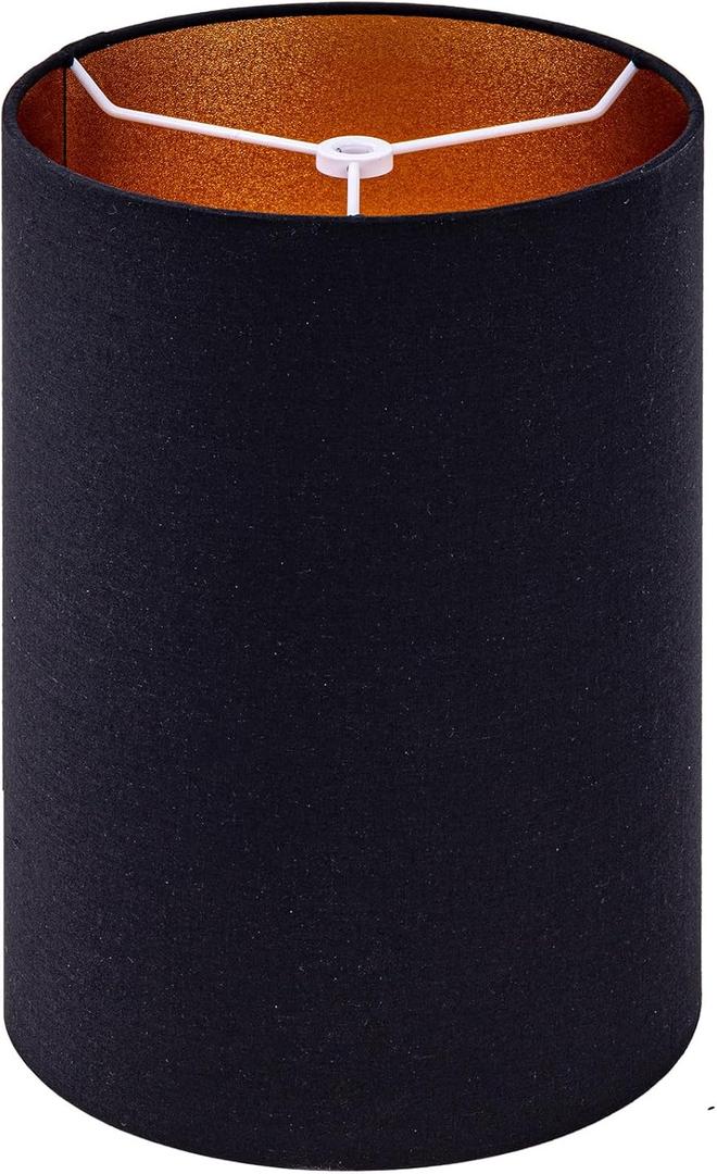 Wellmet BlackGold 6"x 6"x10" Lampshade, No Assembly Required, Classic Modern Lamp Shade for Table Lamp, Bedside Lamp, Floor Lamp, Fabric Drum Lampshade, Spider Fitter