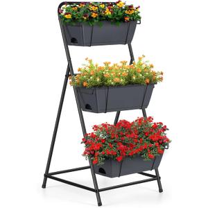 Vertical Garden Planter 3 Tier Raised Garden Bed Herb Planter Outdoor Standing Garden Planter Box with Drainage Holes Removable Tray for Patio Balcony Porch Grey