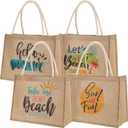 Sweetude Burlap Tote Bags with Handles for Women Burlap Tote Summer Straw Beach Bag 13.8 x 5.9 x 10.6 Inches