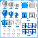 133 Pcs Graduation Decorations 2026 Kit Class of 2026 Blue Silver Balloons Arch Garland Kit, Letters GRAD, Square Foil Balloons Wall Backdrop for Graduate Prom Decoration Graduation Party Supplies