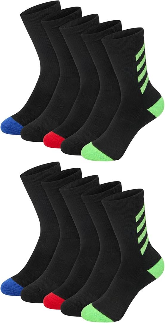 Hanes boys Moves Socks, Breathable Mesh Performance Socks, Crew, Ankle & No Show, Moisture-wicking, 10-pack (Medium)