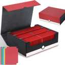 tombert Card Storage Box - 1800+ Capacity Case with 6 Dividers & Secure Magnetic Seal for TCG, MTG, YuGiOh, Sport Cards (3 Rows-White & Red)