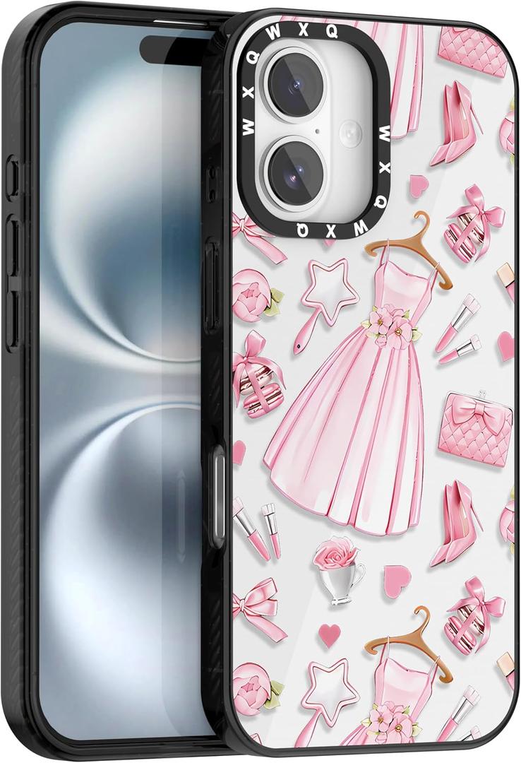 for iPhone 16 Case, TPU+PC Premium Painted Shockproof Phone Case, Superior Shock Absorption, Military-Grade Drop Protection, Dreamy Pink Princess Dress Design Phone Case