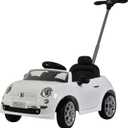 BEST RIDE ON CARS Fiat 500 Push Car for Kids, White, Stroller, Adjustable Handle, Music, Stable Wheels, Safety Belt, Multi-Functional Steering Wheel