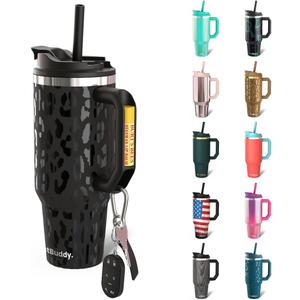 Frost Buddy Thicc Buddy - 50 oz Stainless Steel Vacuum Insulated Tumbler with Lid and Straw for Water - Travel Mug Cupholder Friendly - Gifts for Women Men Him Her (Black Leopard)