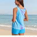 Hanna Nikole Women 2 Piece Tankini Swimsuits, Modest Bathing Suit, Beads V Neck Swimwear with Sporty Swim Shorts Pockets (XXL)