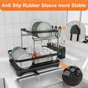 Dish Drying Rack Two-Tier Drying Rack with Utensil Holder, Auto-Draining Dish Rack for Kitchen Counter, Large Capacity for Plates, Bowls, Cups, Dish Drainer with Drainboard, Black