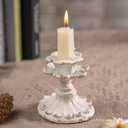 SOFE Resin Small Taper Candle Holders Set of 2, Candle Stick Holder Vintage, Antique Rustic Candle Holder, Distressed White Gold Candlestick Holder, Birthday Home Party Table Decor (Flower Design)