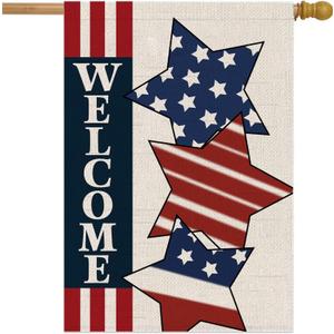 28x40 Inch Double Sided Summer Garden Flag - Seasonal Large Outdoor Yard Flags of Burlap - 4th of July Flag Freedom Independence Day Banners - Hello Summer Banner Holiday Flags Outdoor Yard Dcor