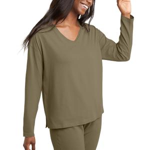 Hanes Womens Originals V-Neck Long Sleeve T-Shirt, Cotton Tees for Women, Raw Edge V-Neckline (Medium, Oregano)