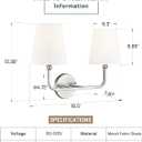 2-Light Bathroom Light Fixtures, Brushed Nickel Vanity Lights, Double Wall Sconce with Flared White Fabric Shade, Modern Sconces Wall Lighting for Hallway Bedroom Stairway, VL837-BN-2