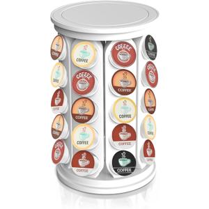 CEHNCEH K Cup Holder: Coffee Pod Carousel Organizer, Compatible with 40 Keurig K-Cup Pods, Spins 360-Degrees - Lazy Susan Platform, Home or Office Kitchen Counter Organize (Off-white)