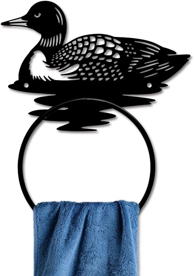 MAYJOYDIY Loon Metal Towel Ring Duck Wall Mounted Towel Rack Wall Decor | 5.47.9Inch Size, Iron Material, 2 Mounting Screws, Organize Bathroom Kitchen Textiles, Decorate Indoor Rustic Wall Space