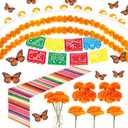 Marigold Garland Dia De Los Muertos Flowers Decorations Plastic Garlands Diwali Decor Marigolds for Dia De Los Muertos Decor Indian Festival Traditional Backdrop Parties, 1.5 Meters