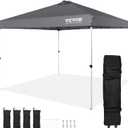VEVOR Pop Up Canopy Tent, 10 x 10 ft, 250 D PU Silver Coated Tarp, with Portable Roller Bag and 4 Sandbags, Waterproof and Sun Shelter Gazebo for Outdoor Party, Camping, Commercial Events, Dark Gray
