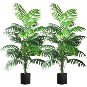 4ft Large Artificial Plants Fake Palm Tree Tropical Palm Leaves Faux Palm Plants Tall Tree Indoor Real Touch Plastic Monstera Leaves for Home Garden Outdoor Office Decor, 125cm