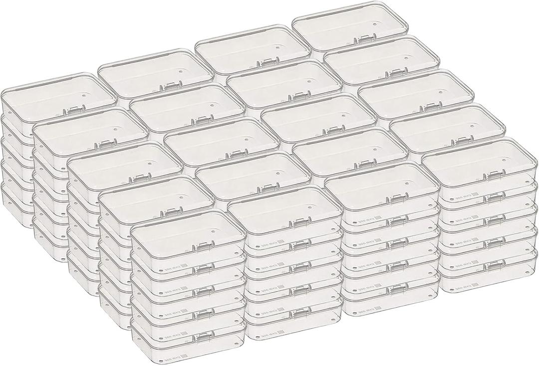 100 Pack Rectangular Clear Plastic Storage Containers Box with Hinged Lid for Beads and Other Small Craft Items (3.35 x 2.17 x 0.98 inch)