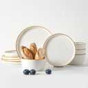 Yachi Plates and Bowls Sets, 12 Pieces Modern Style Porcelain Dinnerware Set for 4 Kitchen Dinner Set Ceramic Lightweight Dishware Dishes Set Microwave and Dishwasher Safe,White Reactive Series